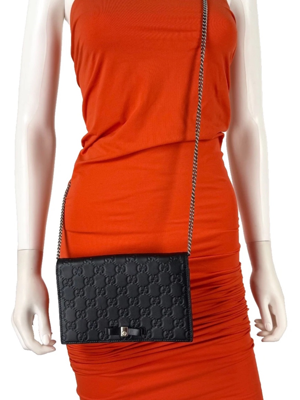 Authentic Gucci Black Embossed Mini Guccissima Bow Signature Bag - Picture 2 of 14